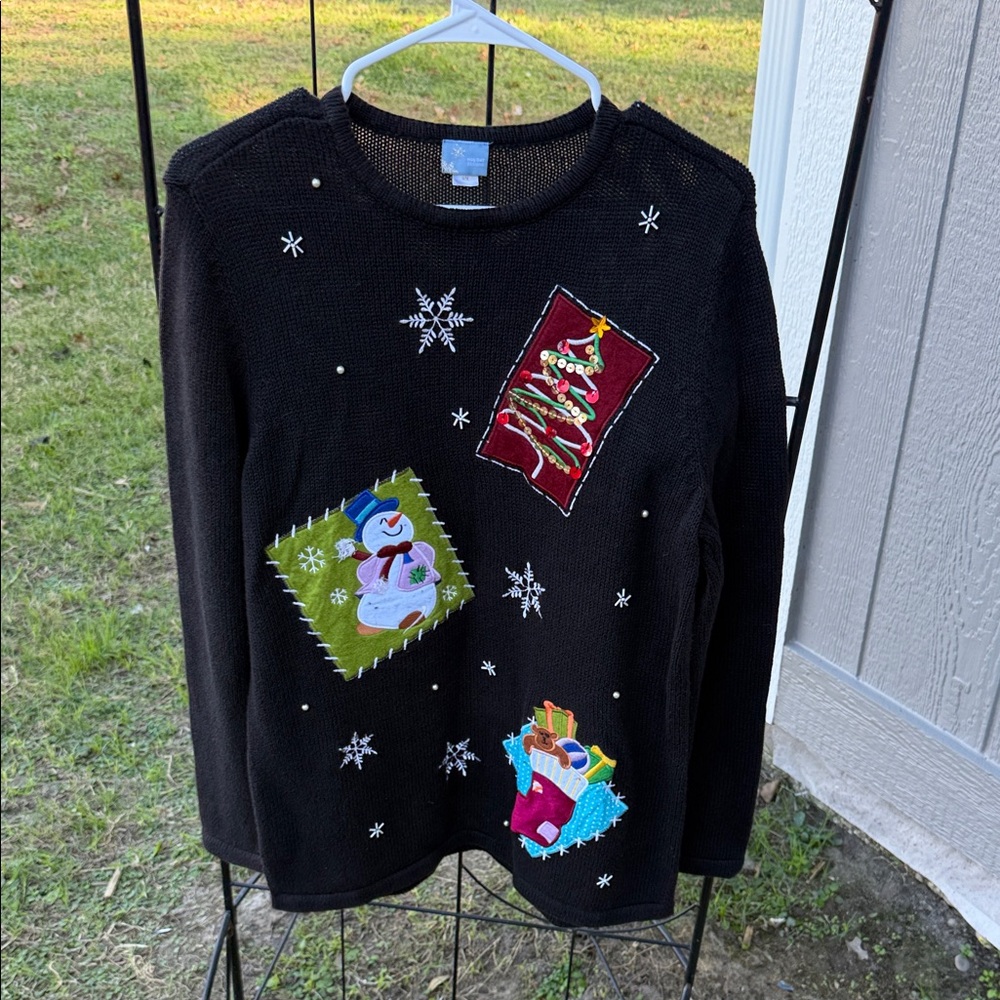 Holiday Editions Black Sweater with Snowflake Design